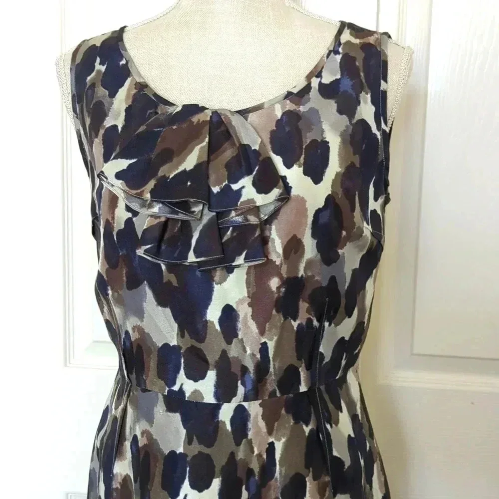 Kate Spade Rhea Ruffled Neck Ink Blot Midnight Silk Sleeveless Dress
